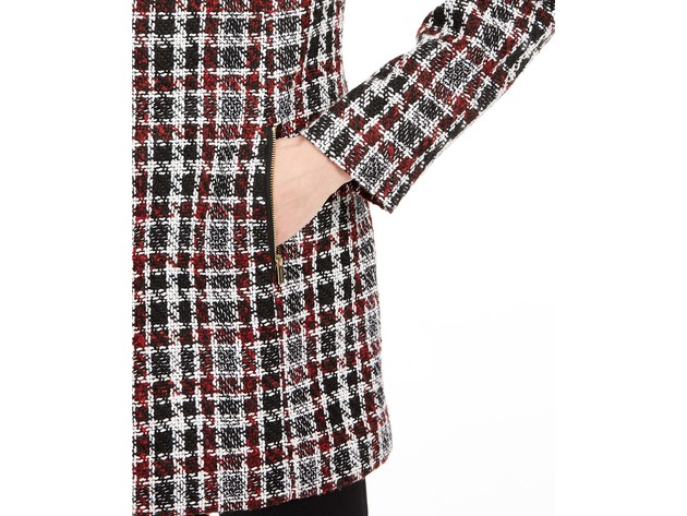 Calvin Klein Women's Petite Tweed Plaid Topper Jacket Red Size 12