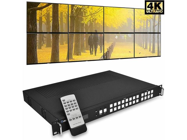 Professional 4K 8X8 HDMI Matrix Video Wall by OREI - Seamless Switching HDCP 2.2 UltraHD 4K @ 60Hz 4:4:4 Switcher & IR Control, Audio Extract, RS-232 - Zero Latency - 8 Displays - 4x2 Video Wall
