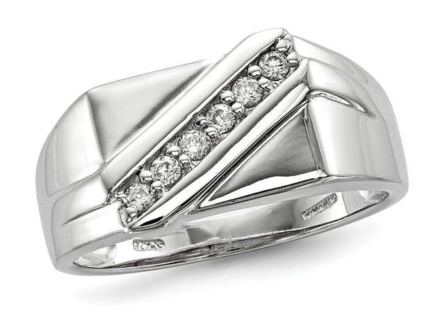 Mens Synthetic Cubic Zirconia (CZ) Band Ring in Sterling Silver - 10