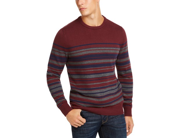 Club Room Men's Stripe Cotton Sweater Wine Size Medium