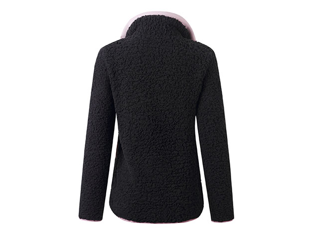 Black Loose Sherpa Pullover Stand Collar with Pockets