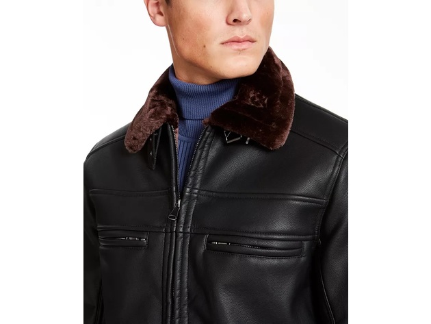 INC International Concepts Men's Julien Faux Leather Jacket  Black Size Large