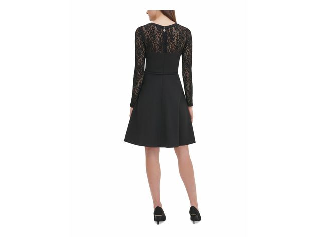 Tommy Hilfiger Women's Lace-Sleeve Fit & Flare Dress Black Size 4
