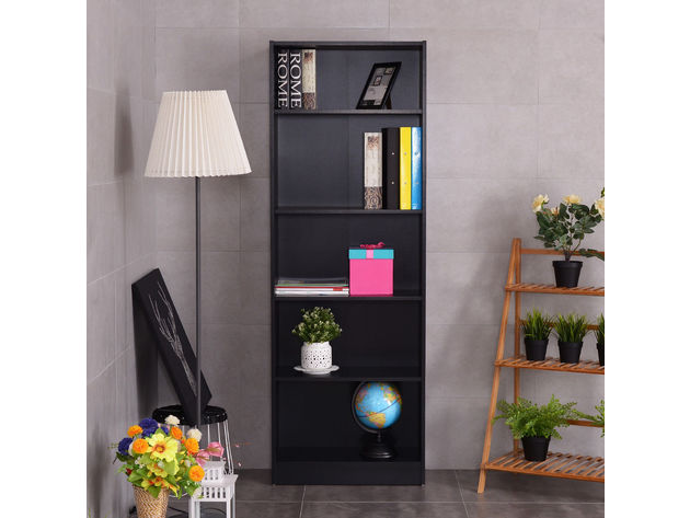 Costway Modern 5 Tier Shelf Bookcase Storage Media Storage Organization Cabinet Black