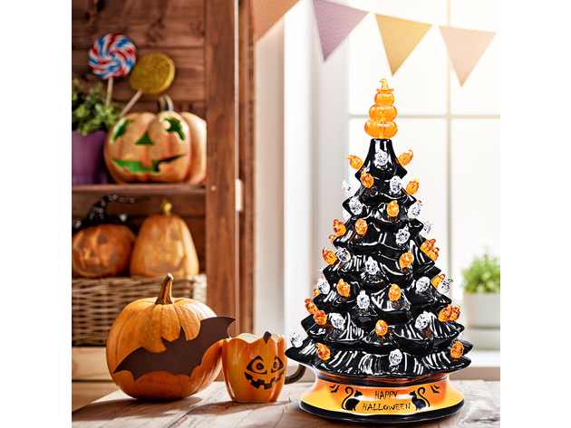 15 Inch Pre-Lit Ceramic Hand-Painted Tabletop Halloween Tree