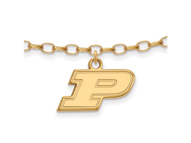 NCAA 14k Gold Plated Sterling Silver Purdue P Dangle Anklet, 9 Inch