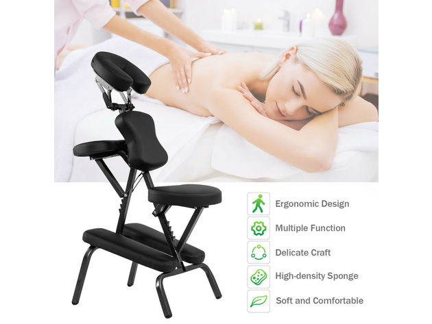Costway Portable PU Leather Pad Travel Massage Tattoo Spa Chair w/ Carrying Bag - Black