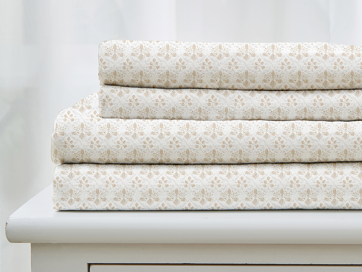 4-Piece Floral Print Microfiber Sheet Set (Taupe/Queen)