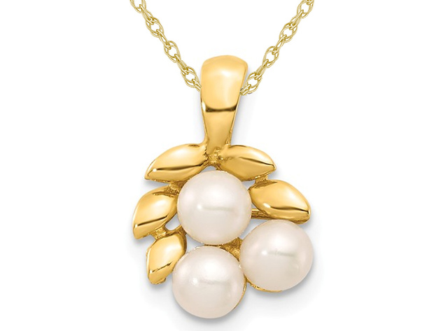 White Freshwater Cultured Pearl 3-4mm Pendant Necklace in 14K Yellow Gold with Chain
