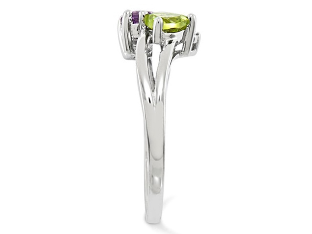 Natural Amethyst and Peridot Heart Ring 7/10 Carat (ctw) in Sterling Silver - 9