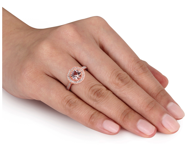Morganite Ring 1.16 Carat (ctw) with Diamond Halo in Rose Sterling Silver - 9