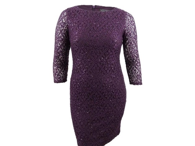 Jessica Howard Women's Petite Sequined-Lace Dress Beige Size 12