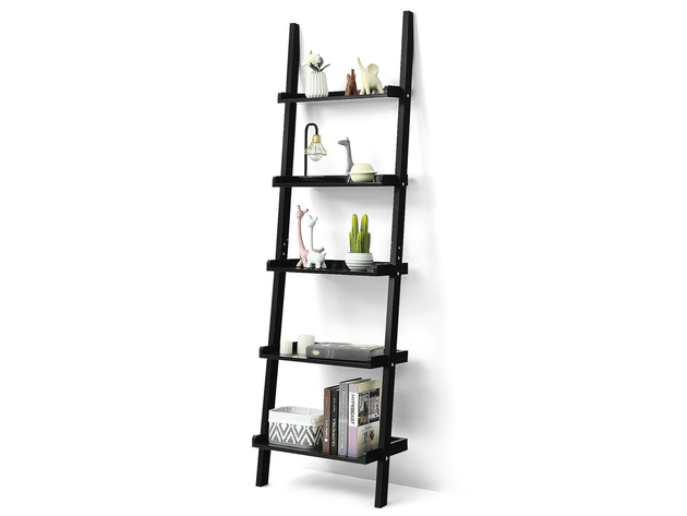 Costway Ladder Shelf 5-Tier Plant Stand Wall-leaning Bookcase Display ...