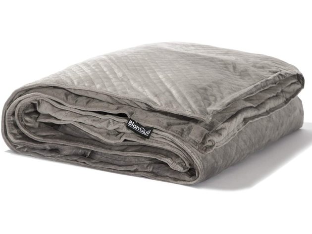 BlanQuil Quilted 15lb Weighted Therapy Blanket with Removable Cover, 47 Inches x 74 Inches, Grey