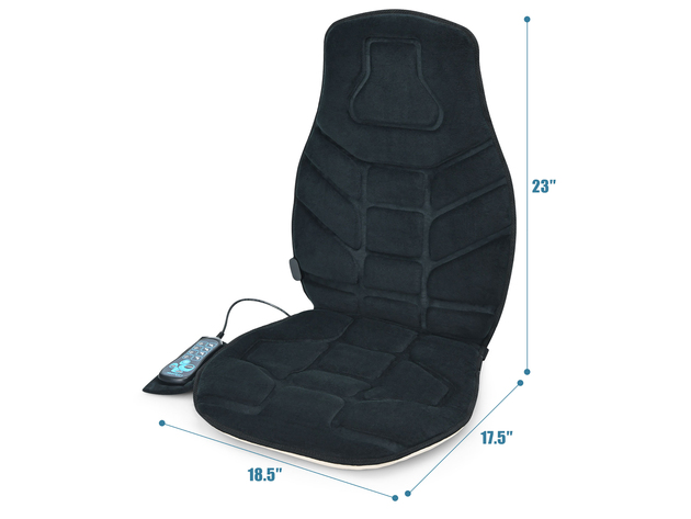 Massage Seat Cushion Back Massager w/ Heat & 6 Vibration Motors for Home - Black