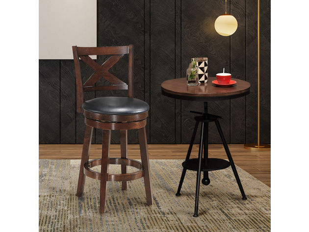 Costway Swivel Stool 24'' Counter Height X-Back Upholstered Dining Chair Kitchen Espresso 