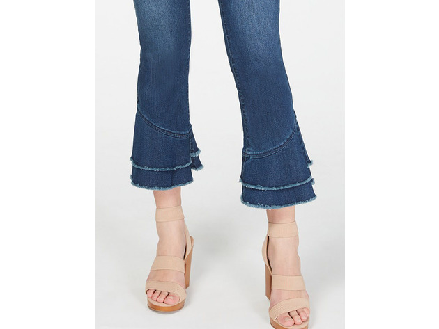 INC International Concepts Women's Double-Ruffle Hem Curvy Ankle Jeans Blue Size 0
