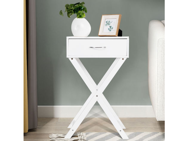 Costway Nightstand X-Shape Drawer Accent side End Table Modern Home Furniture - White