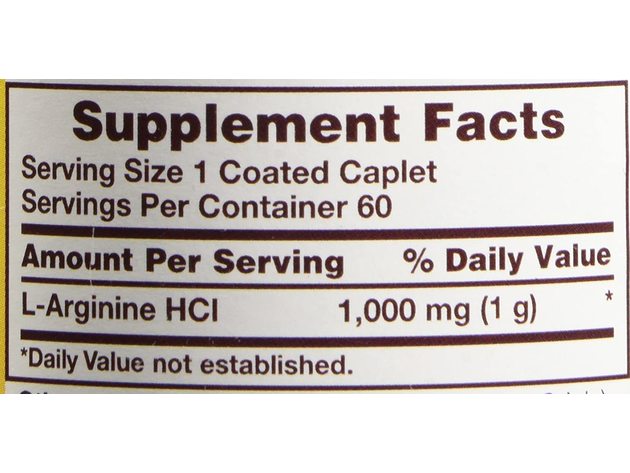 Sundance Vitamins Ultra L-Arginine HCl Dietary Supplement Coated Caplets, 1000 mg, 60 Count