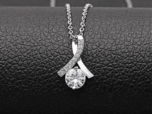 Twisted Rhombus Pendant Necklace with White Swarovski