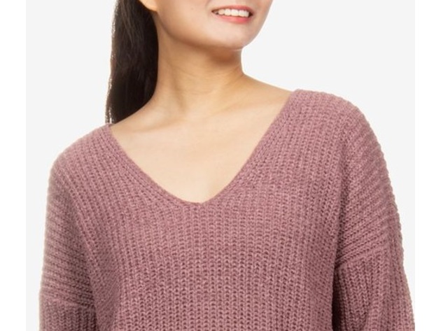 Hippie Rose Juniors' V-Neck Chenille Sweater Pink Size Large