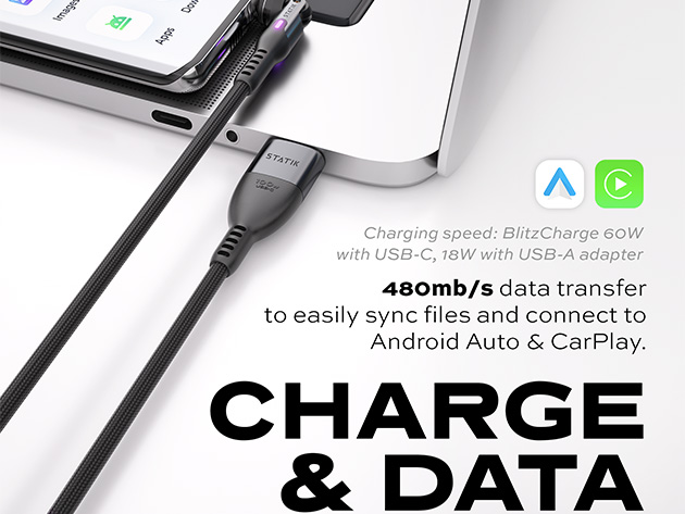 Statik® PowerPivot™ Pro 60W USB-C to USB-C 6ft Charge Cable