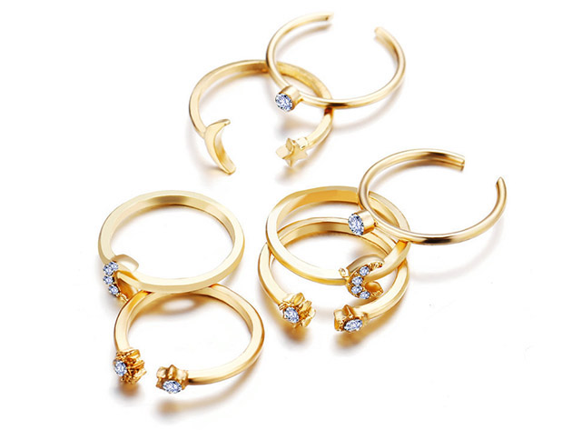 7-Piece Celestial Ring Set with Mini White Swarovski Crystals
