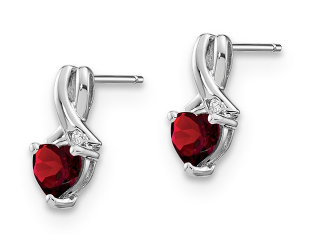 1.10 Carat (ctw) Natural Garnet Heart Earrings in Sterling Silver