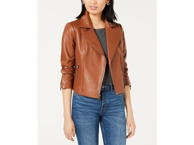 Maison Jules Women's Leather Moto Jacket Brown Size Medium