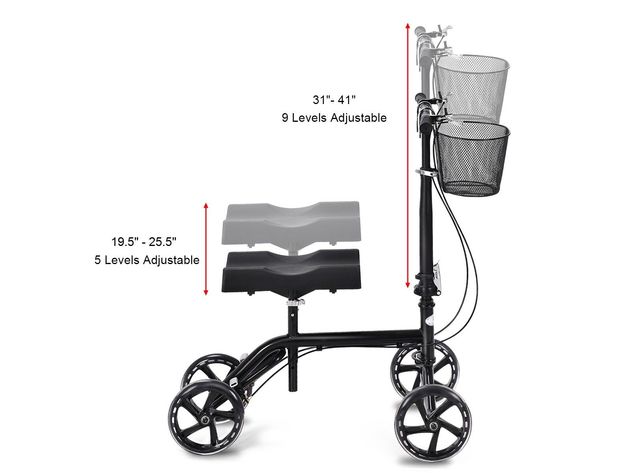 Costway Steerable Foldable Knee Walker Scooter Turning Brake Basket Drive Cart Black