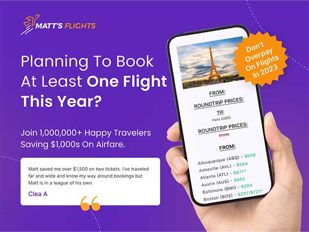 Matt's Flights Premium Plan (2-Yr Subscription) - Save up to 90% on Domestic & International flights