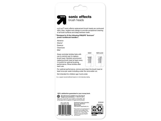 Up & Up Sonic Effects Fluoride-free Recyclable Replacement ToothbBrush Head, 3 Count