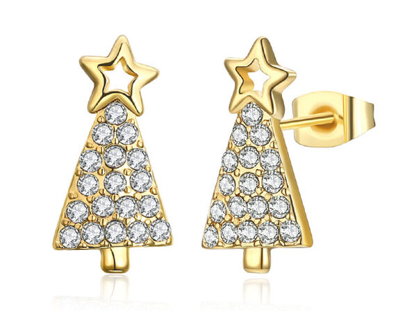 Gold Christmas Tree Earrings 