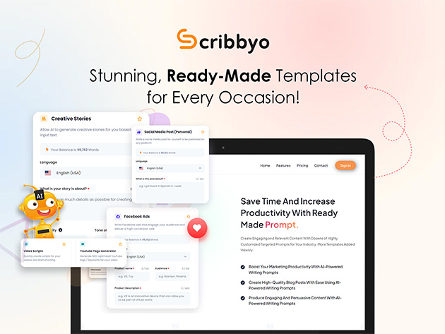Scribbyo AI: Lifetime Subscription (Gold: 1M Words & 1K Images/Year)