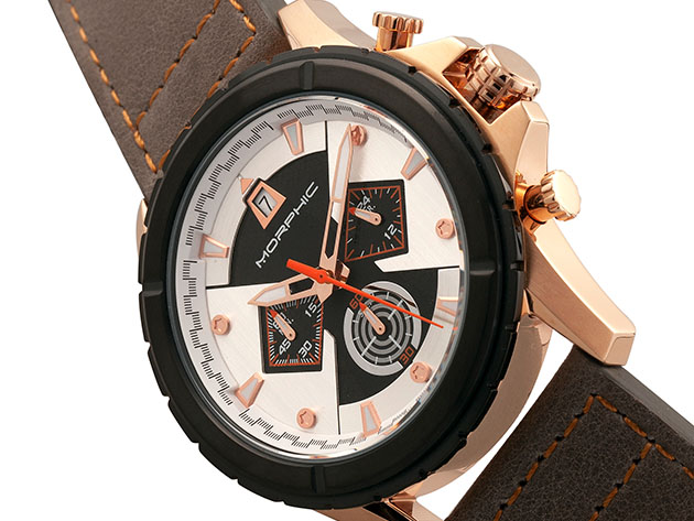 Morphic M57 Chronograph Leather Watch (Rose Gold/Grey)