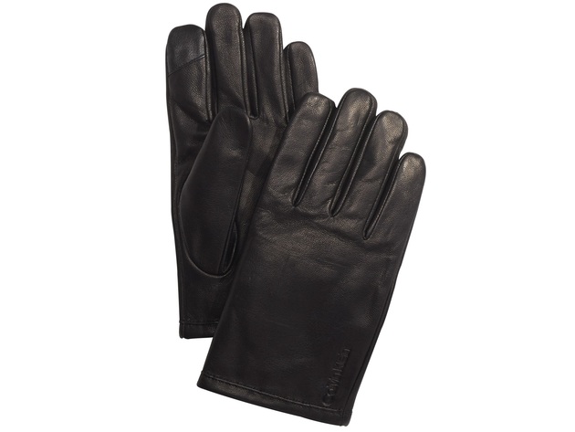 Calvin Klein Men's Leather Touch-Screen Gloves Black Size X-Large