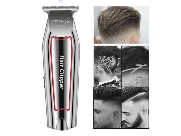 Renewgoo Professional Cordless Hair Trimmer Electric Clipper, Stainless Steel T Blade Ergonomic Design, Rechargeable, Silver