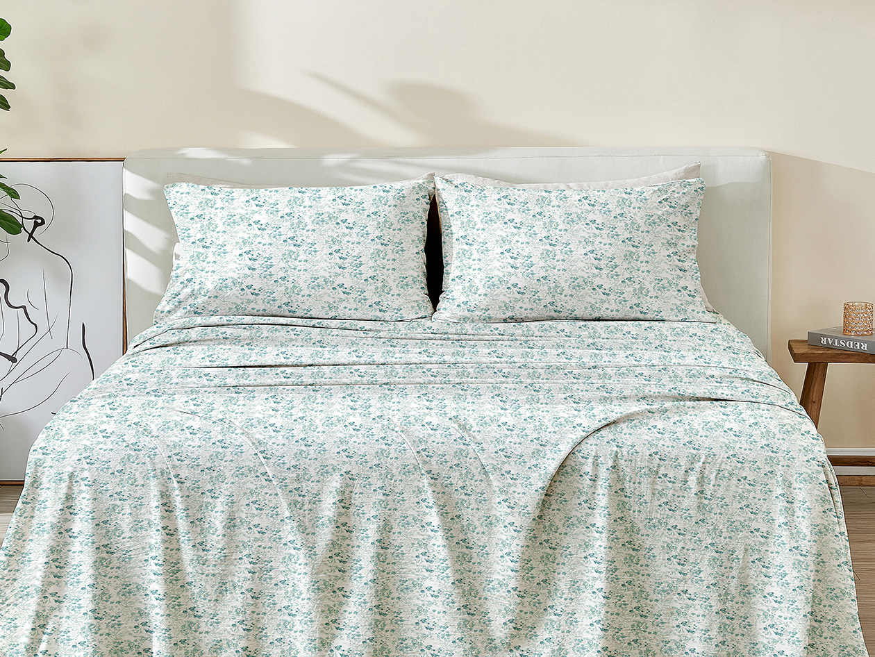 3-Piece Floral Print Microfiber Sheet Set (Chamblee Blue/Twin)