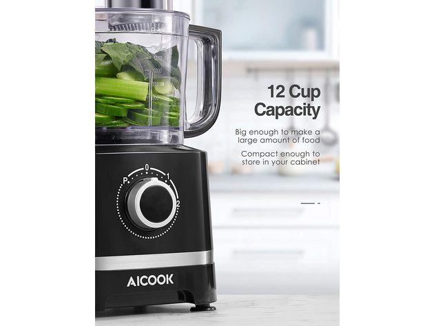 AICOOK 16 Functions Food Processor, 700W, 12-Cup Food Chopper with 4 Speeds for Chopping, Pureeing, Mixing, Shredding, Whisking Eggs and Slicing