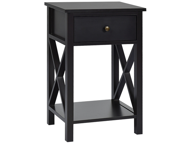 Costway Nightstand Chair Side End Table with Drawer & Shelf Bedroom Furniture Brown - Brown