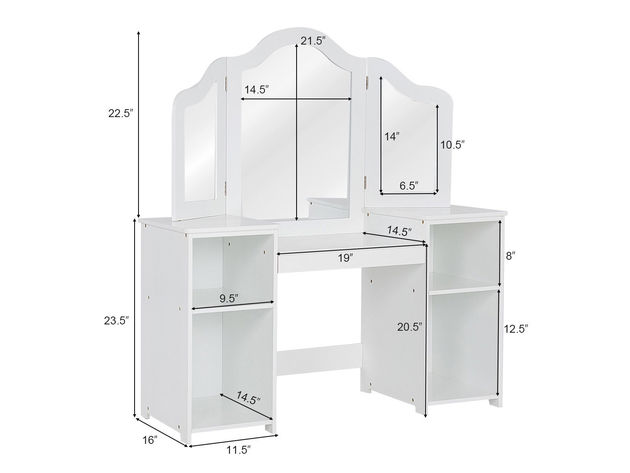 Costway Vanity Table Set Makeup Dressing Kids Girls Study Table Tri Folding Mirror - White