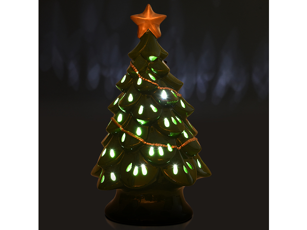 Costway 11.5''Pre-Lit Ceramic Christmas Tree Tabletop Lights Green - green