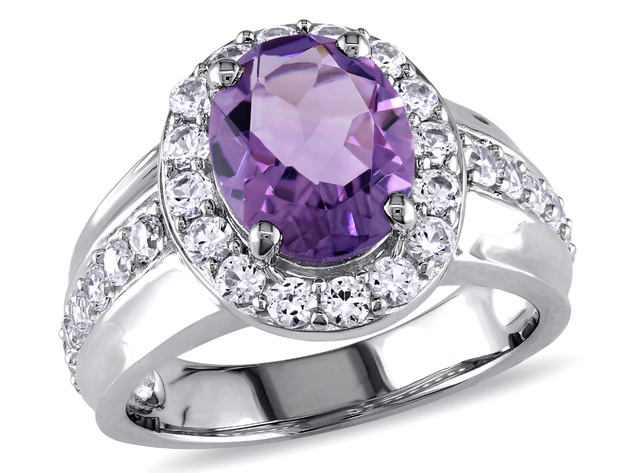 2.20 Carat (ctw) Amethyst Ring with Lab Created White Sapphires in Sterling Silver - 9