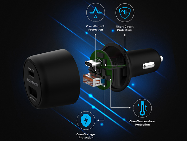 Naztech SpeedMax65 PD65W + QC3 Car Charger 