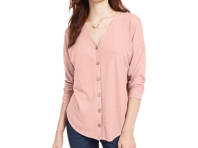 Pink Rose Hippie Rose Juniors' Tie-Front Button-Up Top Pink Size Small