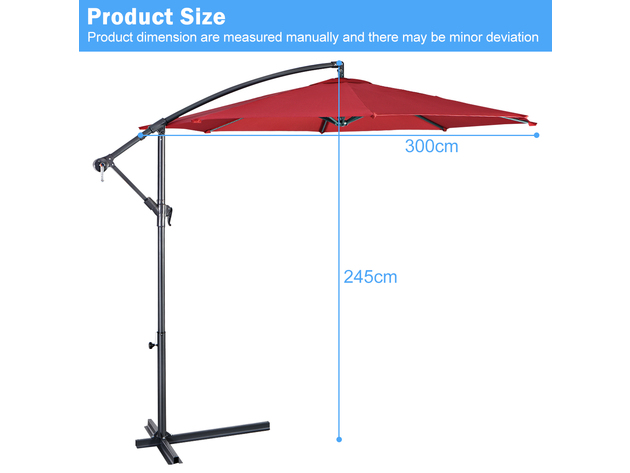 Costway 10' Hanging Umbrella Patio Sun Shade Offset Outdoor Market W/t Cross Base Burgundy