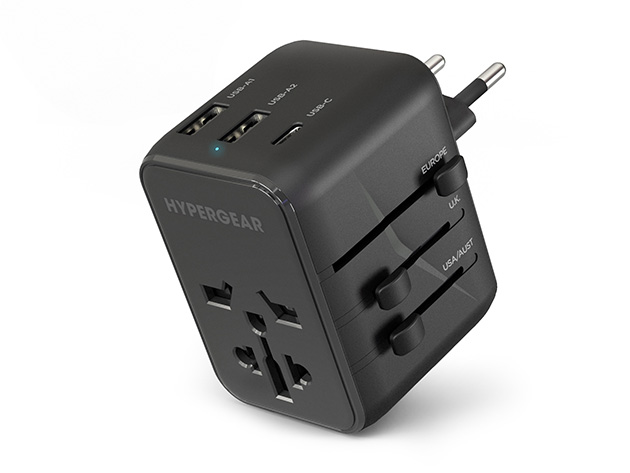 HyperGear WorldCharge Universal Travel Adapter with USB/USB A/USB C Ports, Black (15822) | Quill