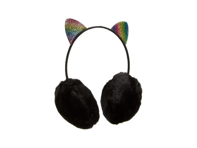 Tucker + Tate Rainbow Crystal Cat Ear Polyester with Sparkly Faux Fur Earmuffs for Girls, Get Soft, Fuzzy Faux-fur Earmuffs with Sparkly Rainbow Cat Ears, Black