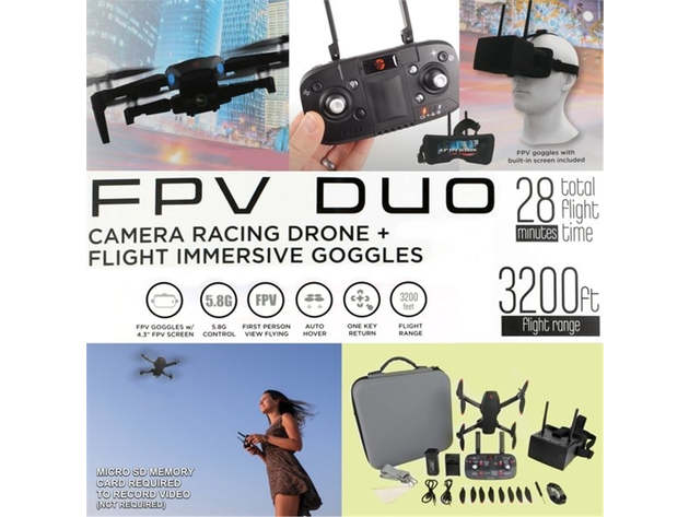Vivitar FPV DUO Drone Camera Racing Drone + Flight Emmersive Goggles, DRCLS16-NOC, 3200ft Range (Certified Refurbished)