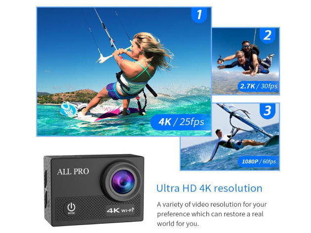 4K Action Pro Waterproof All Digital UHD WiFi Camera (Silver)